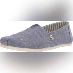 TOMS Navy Rugged Canvass Chambray Light Blue Loafers Slides Classic Venice 10.5